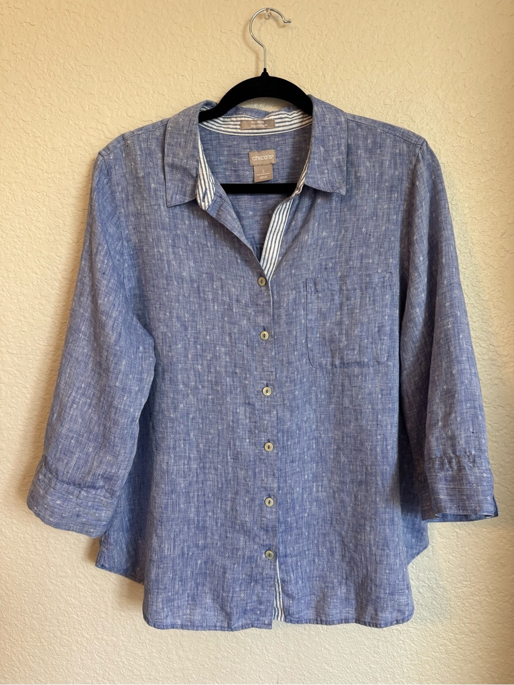 Chico's Blue Linen-Blend Button Down Shirt Chico size 2